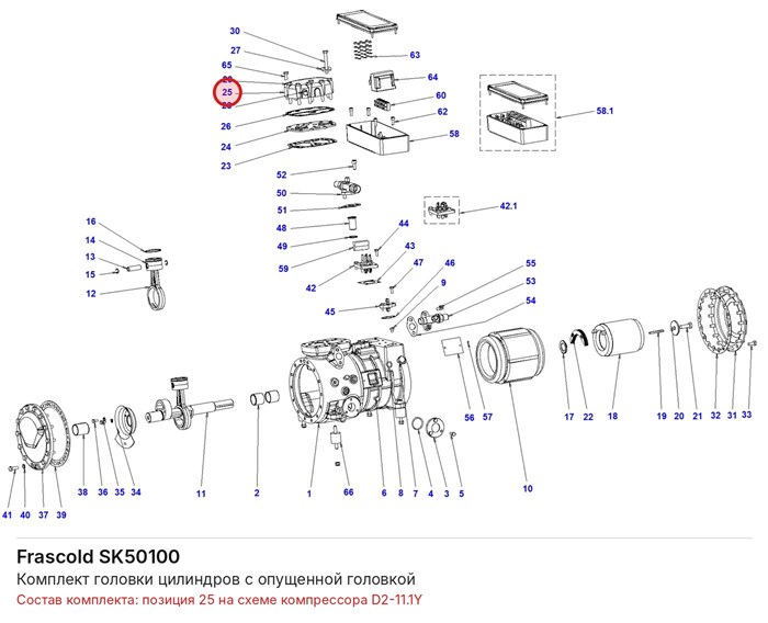 SK50100 Комплект головки цилиндров с опущенной головкой серии D FRASCOLD SK50100