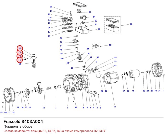 S403A004 Поршень в сборе серий D/Q/S FRASCOLD S403A004