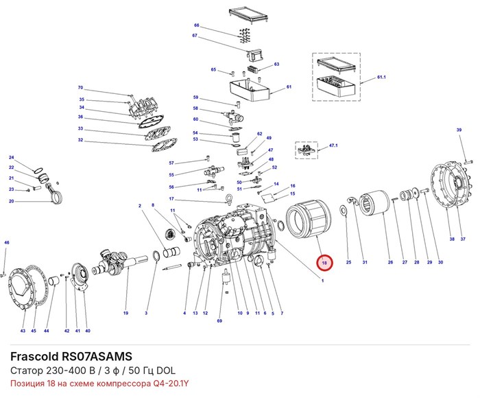 RS07ASAMS Статор 230-400 В / 3 ф / 50 Гц DOL серии Q FRASCOLD RS07ASAMS