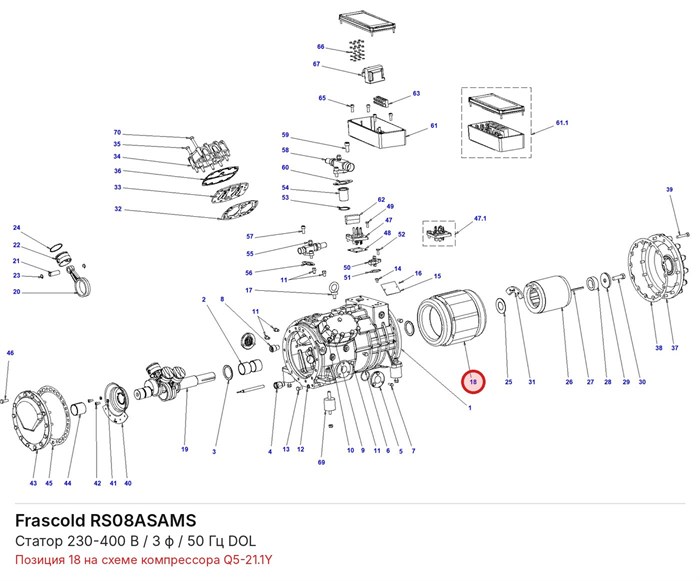 RS08ASAMS Статор 230-400 В / 3 ф / 50 Гц DOL серии Q FRASCOLD RS08ASAMS