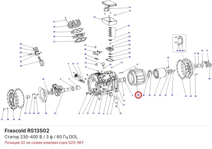 RS13S02 Статор 230-400 В / 3 ф / 60 Гц DOL серии S FRASCOLD RS13S02