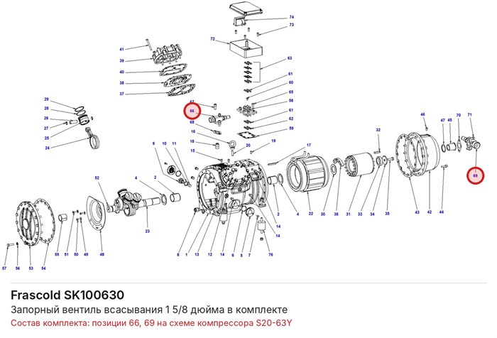 SK100630 Запорный вентиль всасывания 1 5/8 дюйма в комплекте серии S FRASCOLD SK100630
