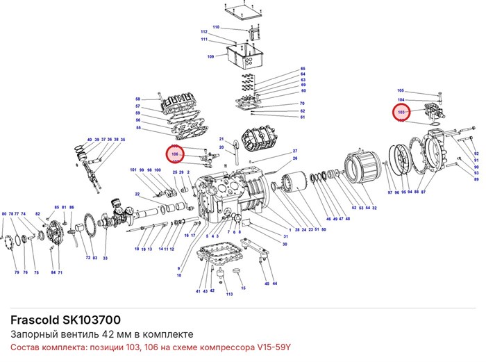 SK103700 Запорный вентиль 42 мм в комплекте серий V/Z/W FRASCOLD SK103700