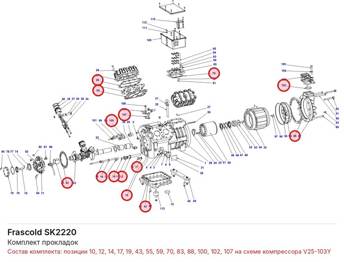 SK2220 Комплект прокладок серии V FRASCOLD SK2220