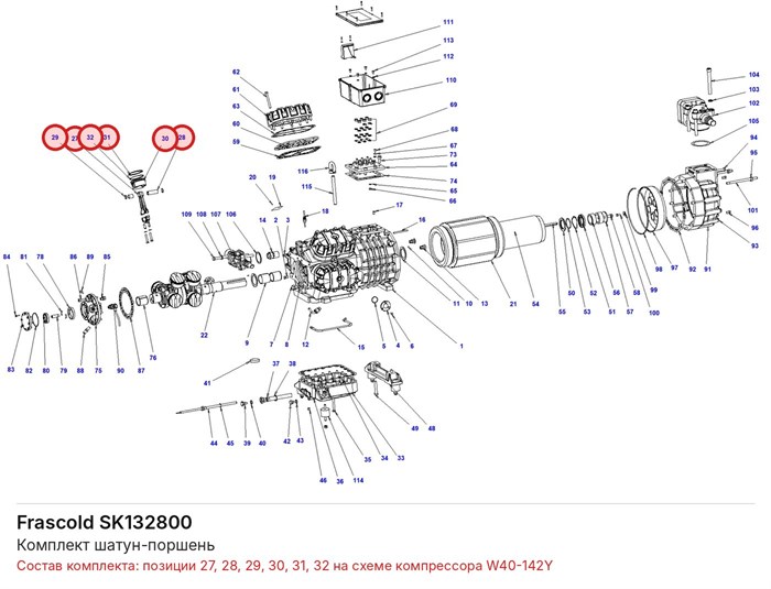 SK132800 Комплект шатун-поршень серии W FRASCOLD SK132800