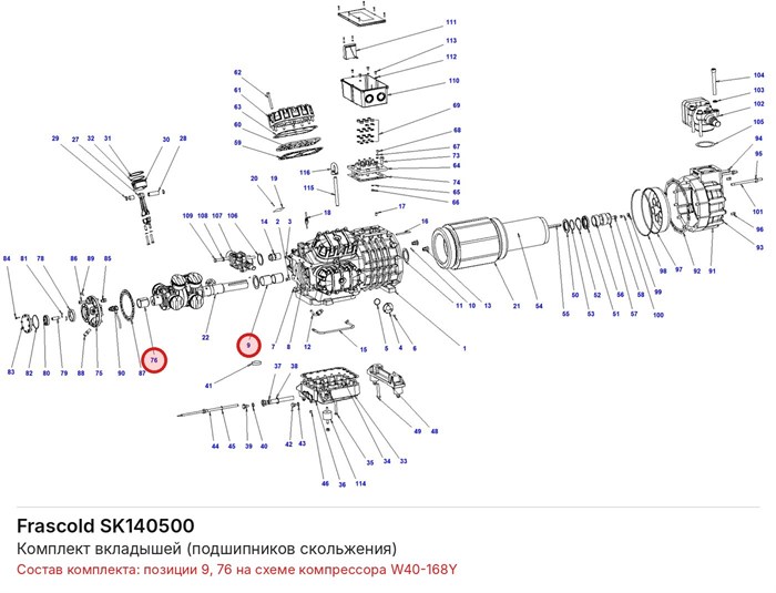 SK140500 Комплект вкладышей (подшипников скольжения) серии W FRASCOLD SK140500
