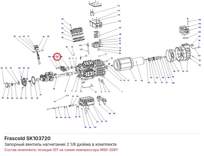 SK103720 Запорный вентиль нагнетания 2 1/8 дюйма в комплекте серии W FRASCOLD SK103720