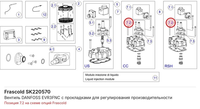 SK220570 Вентиль DANFOSS EVR3FNC с прокладками для регулирования производительности серии S FRASCOLD SK220570