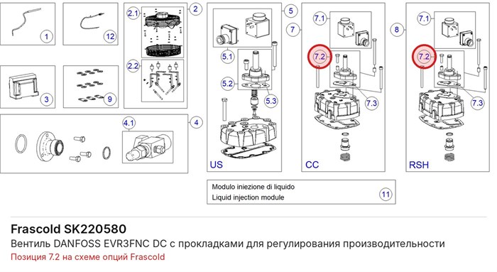 SK220580 Вентиль DANFOSS EVR3FNC DC с прокладками для регулирования производительности серии S FRASCOLD SK220580