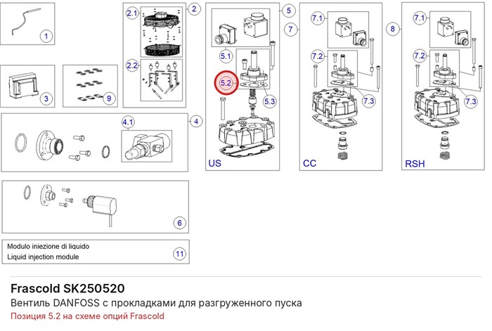 SK250520 Вентиль DANFOSS с прокладками для разгруженного пуска серий V/Z/W FRASCOLD SK250520