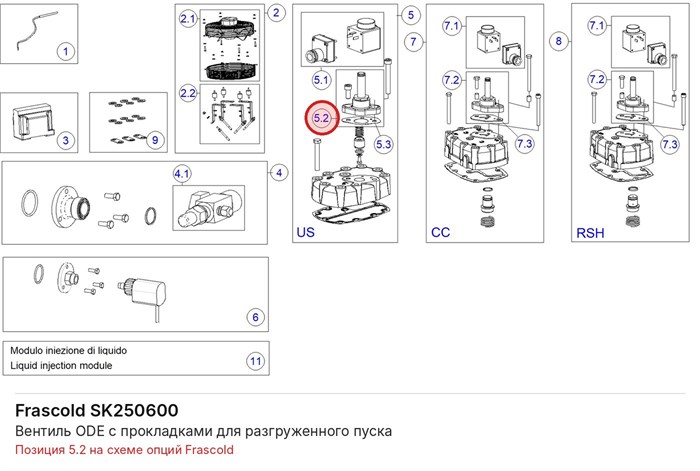 SK250600 Вентиль ODE с прокладками для разгруженного пуска серий V/Z/W FRASCOLD SK250600