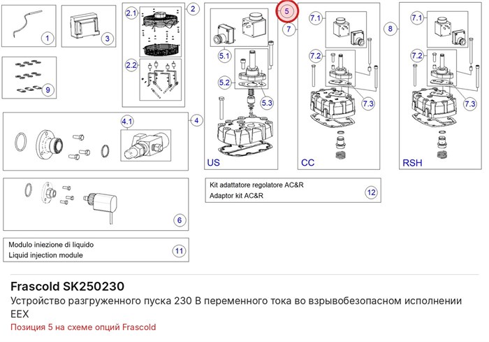 SK250230 Устройство разгруженного пуска 230 В переменного тока во взрывобезопасном исполнении EEX серий V/Z/W FRASCOLD SK250230