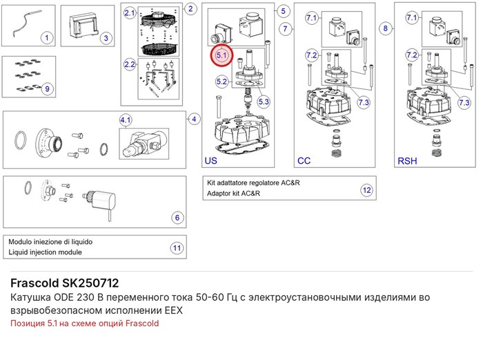SK250712 Катушка ODE 230 В переменного тока 50-60 Гц с электроустановочными изделиями во взрывобезопасном исполнении EEX серии W FRASCOLD SK250712